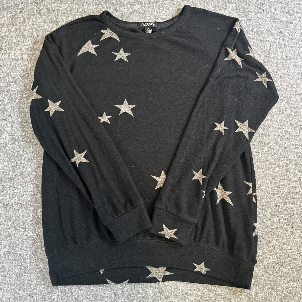 Buffalo David Bitton Star Print Sweatshirt Women's Large Black Pullover